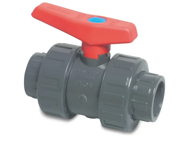 Kogelkraan PVC Met Dubbele Wartel 110 Mm. Met Blauwe Stip Op 3 Kogelkraan PVC Met Dubbele Wartel 110 Mm. Met Blauwe Stip Op