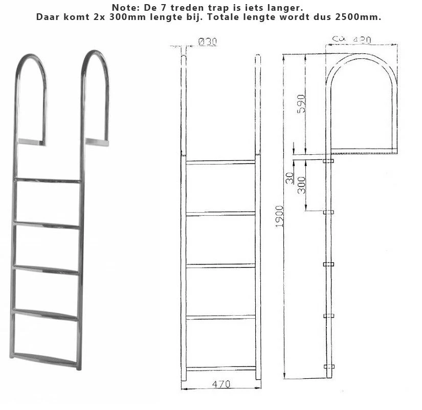 Zwemtrap 7-treden AISI-304 4 Zwemtrap 7-treden AISI-304 - Afbeelding 2